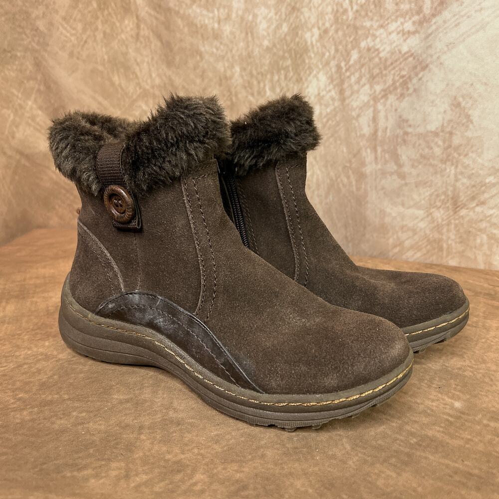 Y2K Suede Leather Faux Fur Ankle Boots Booties Brown Indie Sleaze Boho Winter